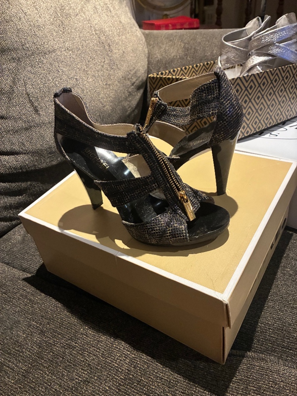 Micheal Micheal Kors Berkeley T-Strap Cheetah Glitter Heels